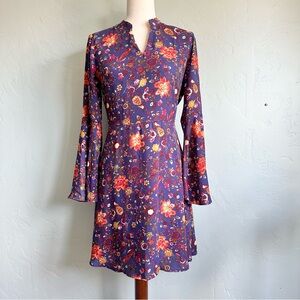 Pixley‎ Women’s Spring Purple Floral Birds A-Line Bell Sleeve Dress Size Small